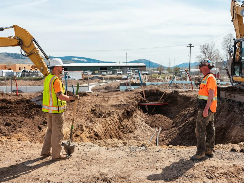 Civil engineering excavation site where geosynthetic lining is installed