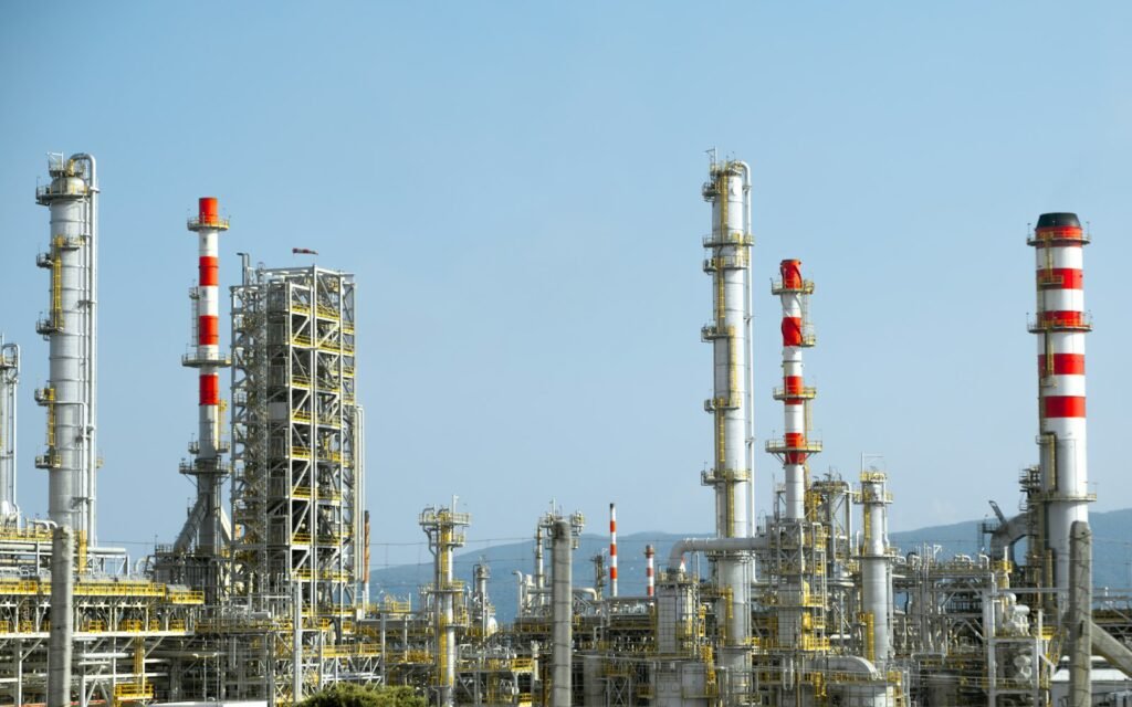 Petrochemical plant pipework where polymer raw materials are produced